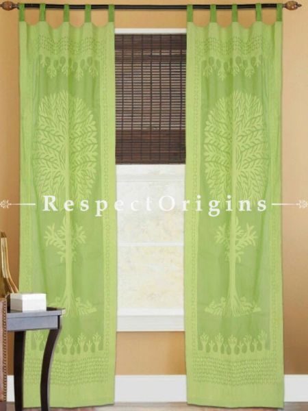 Buy Splendid Tree Design Light Green Applique Cut Work Cotton Window or Door Curtain; Pair; Handcrafted At RespectOrigins.com