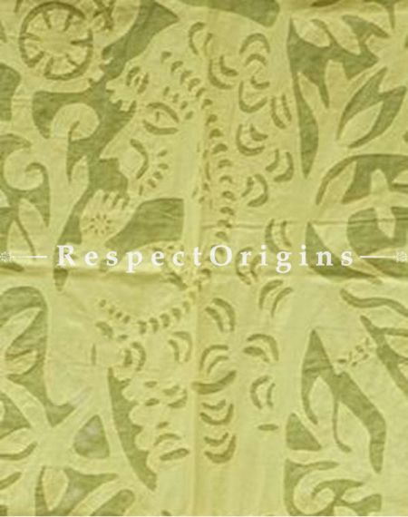 Buy Exquisitely Handcrafted Crafted Lady With Floral Design Olive Applique Cut Work Cotton Window or Door Curtain; Pair At RespectOrigins.com