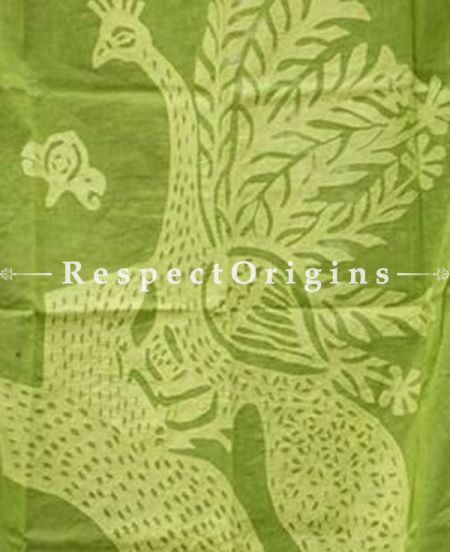Buy Peacock Design Applique Cut Work Cotton Window or Door Curtain in Green; Pair At RespectOrigins.com