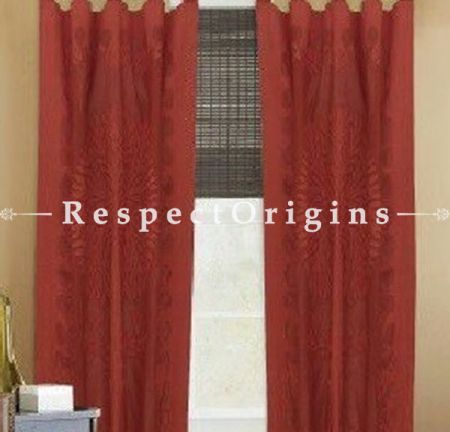 Buy Maroon Tree Design Applique Cut Work Cotton Window or Door Curtain; Pair; Handcrafted At RespectOrigins.com