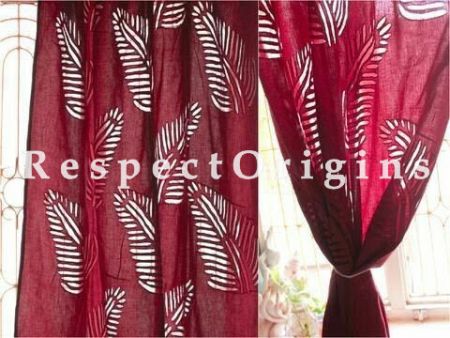Buy Fine Leaf Design Applique Cut Work Cotton Window or Door Curtain in Red; Pair At RespectOrigins.com