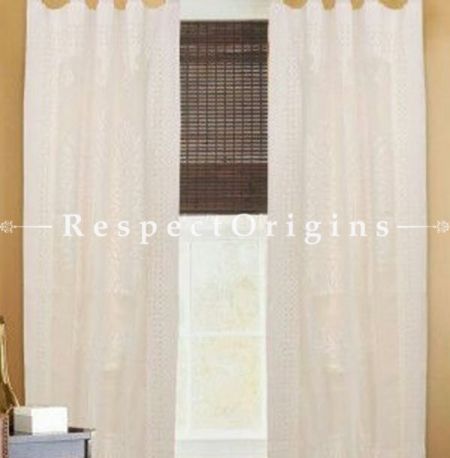Buy White Tree Design Applique Cut Work Cotton Window or Door Curtain; Pair; Handcrafted At RespectOrigins.com