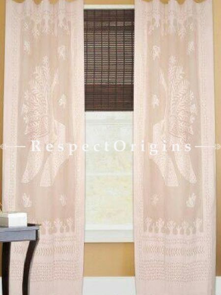 Buy Remarkable Peacock Design Applique Cut Work Cotton Window or Door Curtain in Beige; Pair At RespectOrigins.com