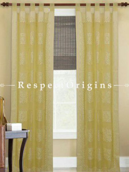 Buy Square Shape Floral Design Yellow Applique Cut Work Cotton Window or Door Curtain; Pair; Handcrafted At RespectOrigins.com