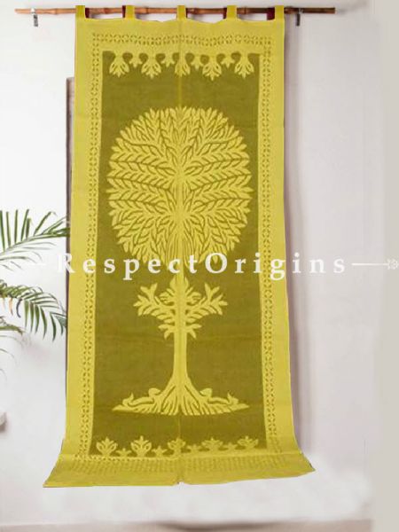 Buy Yellow Tree Floral Design Applique Cut Work Cotton Window or Door Curtain; Pair; Handcrafted At RespectOrigins.com