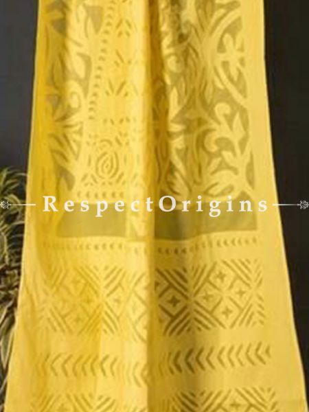 Buy Lady With Floral Design Yellow Applique Cut Work Cotton Window or Door Curtain; Pair; Handcrafted At RespectOrigins.com