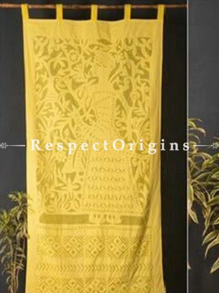 Buy Stunning Lady With Floral Design Yellow Applique Cut Work Cotton Window or Door Curtain; Pair; Handcrafted At RespectOrigins.com