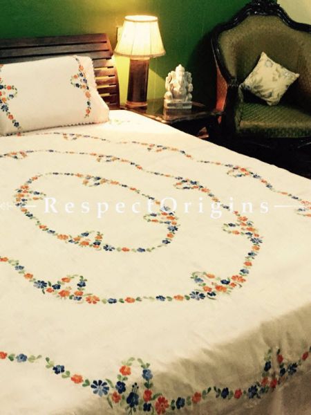 Buy Delicate Needle Work Brown; Cotton Bedspread; 2 Pillow Cases included; 90x108 in At RespectOrigins.com