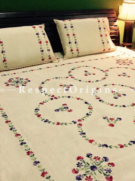 Buy Luxurious Needlework; Maroon and Green on Yellow; Cotton Bedspread; 2 Pillow Cases included; 90x108 in At RespectOrigins.com