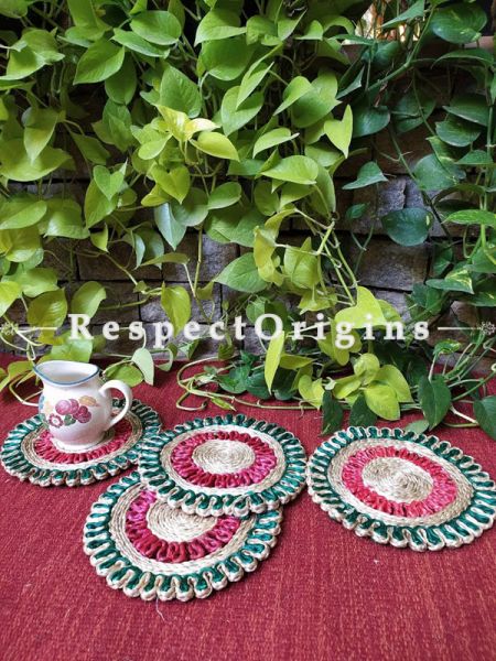 Ecofriendly, Handmade, Set 5 Red and Green organic Jute Place Mats