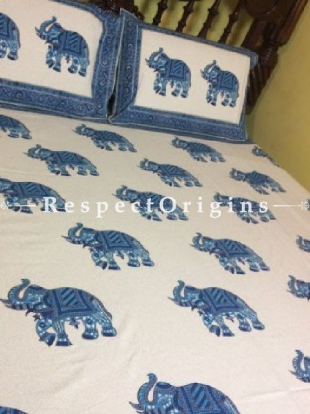 Buy Block Printing; Bagru or Sanganer; White Cotton Block Print  Bedspread; 2 Pillow Cases included; 90x108 in At RespectOrigins.com