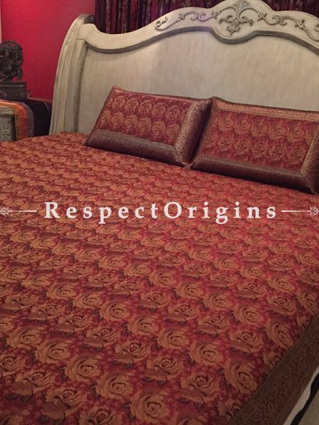 Buy Banarasi silk Bedspread; Fine Splendour; Silk Bedspread; 2 Pillow Cases included; 90x108 in At RespectOrigins.com