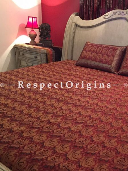 Buy Banarasi silk Bedspread; Fine Splendour; Silk Bedspread; 2 Pillow Cases included; 90x108 in At RespectOrigins.com