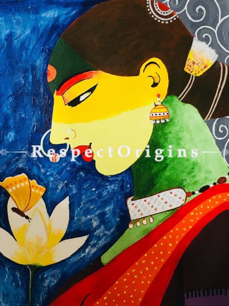 ExclusiveHandpainted Indian Shringar Acrylic on Canvas 24in X 24in at RespectOrigins.com