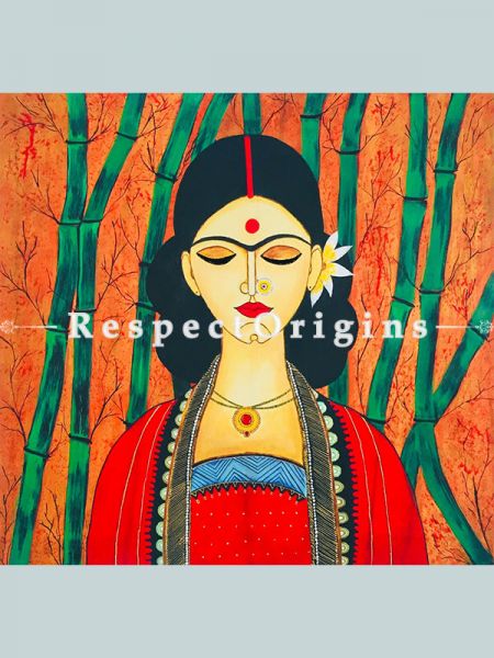 ExclusiveHandpainted Indian women painting Acrylic on Canvas 28in X 29in at RespectOrigins.com