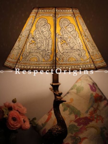 Painted Leather Lamp shade Indian Peacock Design | Handmade Lamp Shade| Table Lampshade | Lampshade ;13 Inch; RespectOrigins.com