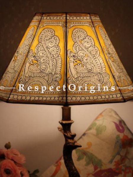 Painted Leather Lamp shade Indian Peacock Design | Handmade Lamp Shade| Table Lampshade | Lampshade ;13 Inch; RespectOrigins.com