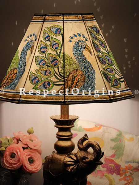 Hand Painted Leather Lamp shade Peacock Design | Handmade Lamp Shade| Table Lampshade | Lampshade ;13 Inch; RespectOrigins.com