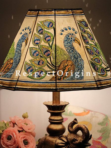 Hand Painted Leather Lamp shade Peacock Design | Handmade Lamp Shade| Table Lampshade | Lampshade ;13 Inch; RespectOrigins.com