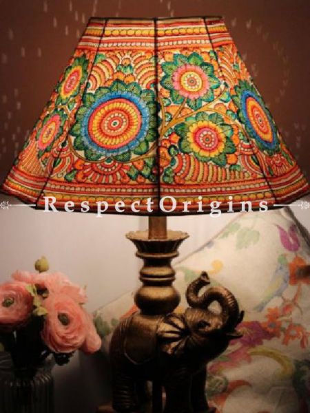 Large Floor Lamp Shade Painted in Floral Pattern on Leather | Handmade Lampshade in Vibrant Design ;13 Inch; RespectOrigins.com