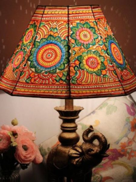 Large Floor Lamp Shade Painted in Floral Pattern on Leather | Handmade Lampshade in Vibrant Design ;13 Inch; RespectOrigins.com