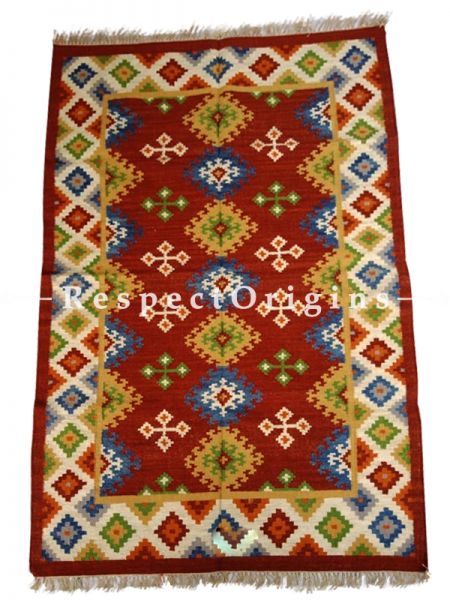 Red Hand-knitted Carpets ; 5*8 Ft; RespectOrigins.com