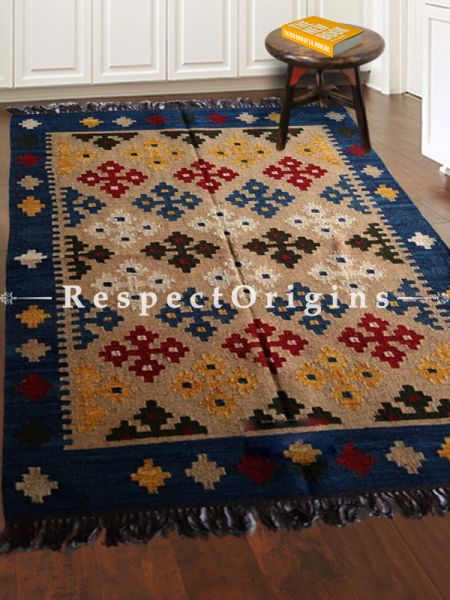 Blue Hand-knitted Carpets ; 5*8 Ft; RespectOrigins.com