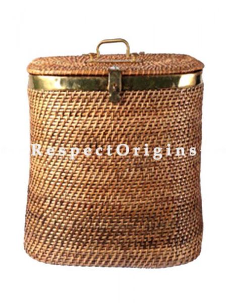 Buy Handwoven Square Rattan Cane Laundry bin with brass Trim and Lid. 21x10x21 inches|RespectOrigins