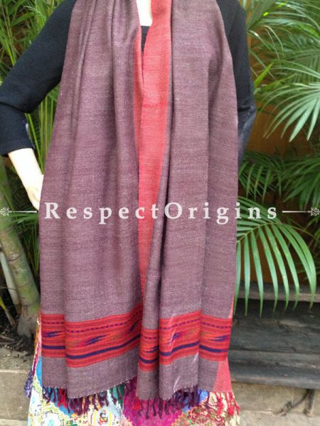 Purple Handwoven FRinged Kullu Handloom Pure Woolen Warm and Soft Traditional Himachal Stole for Girls and Women; RespectOrigins.com