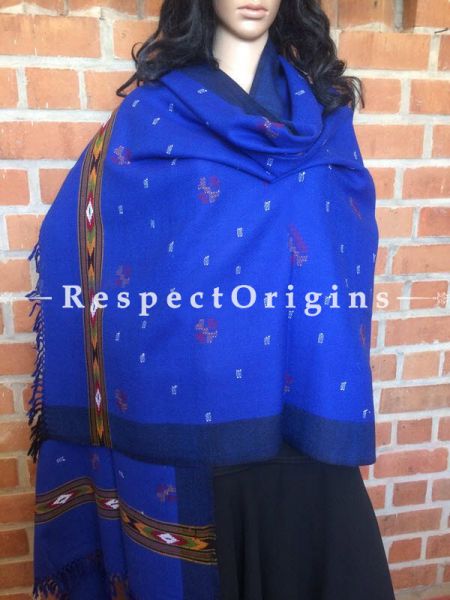Classy Hand Woven; Royal Blue; Woolen kullu Stole; RespectOrigins.com