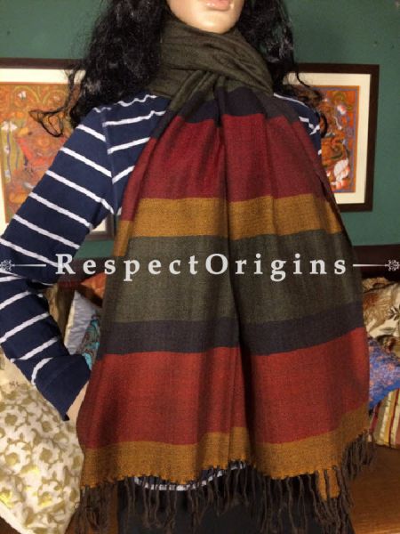 Parallel Striped Hand woven Woolen Kullu Stoles From Himachal; Size 80 x 27 inches; RespectOrigins.com