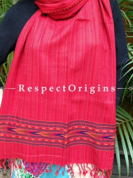 Handwoven FRinged Kullu Handloom Pure Woolen Warm and Soft Traditional Himachal Red Stole for Girls and Women; RespectOrigins.com