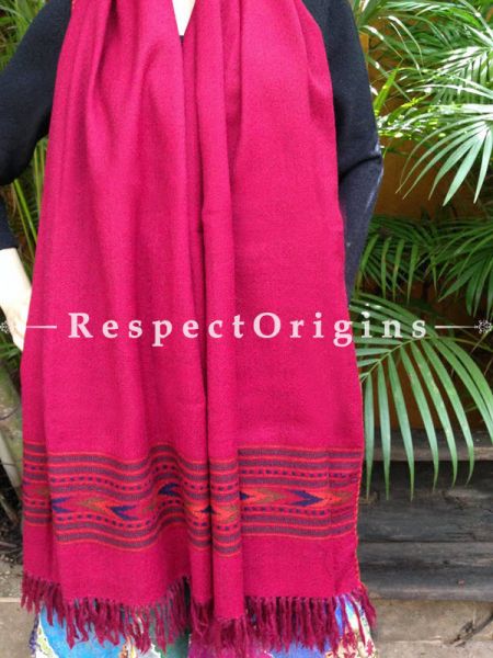 Pink Handwoven FRinged Kullu Handloom Pure Woolen Warm and Soft Traditional Himachal Stole for Girls and Women; RespectOrigins.com