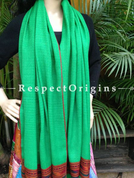 Green Handwoven FRinged Kullu Handloom Pure Woolen Warm and Soft Traditional Himachal Stole for Girls and Women; RespectOrigins.com