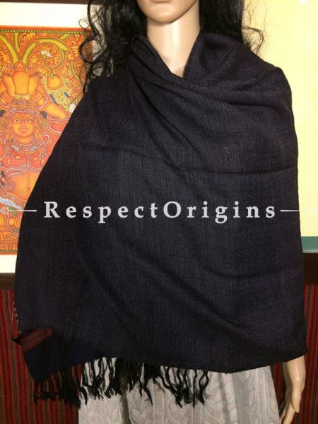 Black Hand woven Woolen Kullu Stoles From Himachal with orange border; Size 80 x 27 inches; RespectOrigins.com