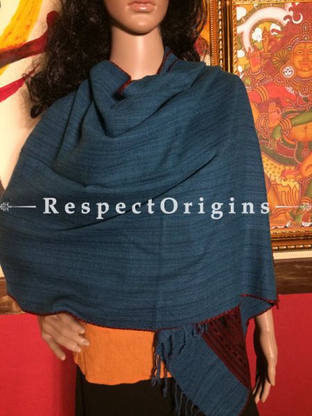 Grey Hand woven Woolen Kullu Stoles From Himachal with orange border; Size 80 x 27 inches; RespectOrigins.com