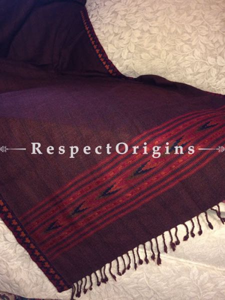Maroon Hand woven Woolen Kullu Stoles From Himachal; Size 80 x 27 inches; RespectOrigins.com