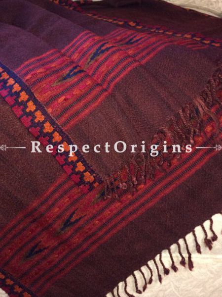Maroon Hand woven Woolen Kullu Stoles From Himachal; Size 80 x 27 inches; RespectOrigins.com