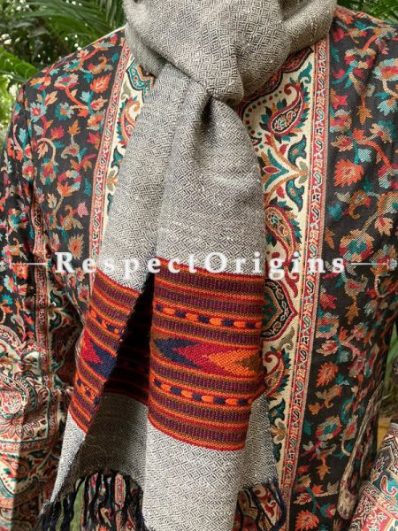 Gray Pure wool Unisex Himalayan Kullu Scarf for Men and Women; RespectOrigins.com