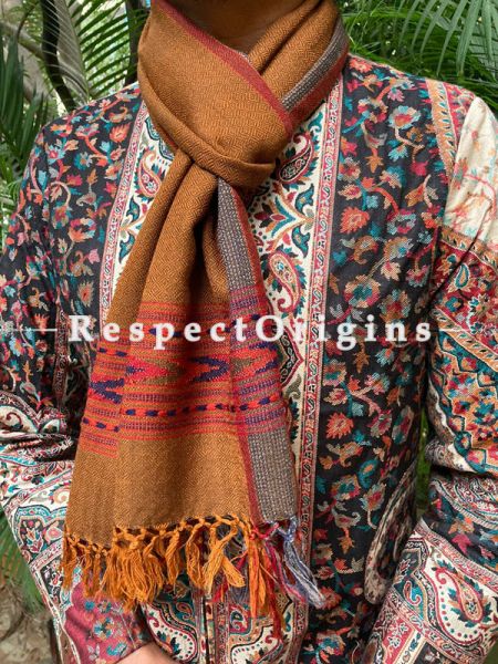 Orange and Red Pure wool Unisex Himalayan Kullu Scarf for Men and Women; RespectOrigins.com