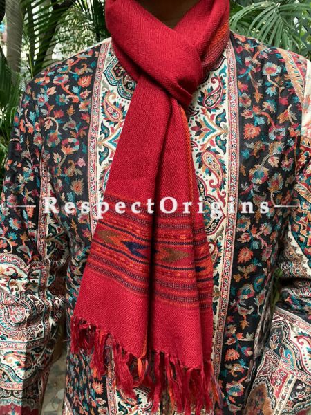 Red Pure wool Unisex Himalayan Kullu Scarf for Men and Women; RespectOrigins.com