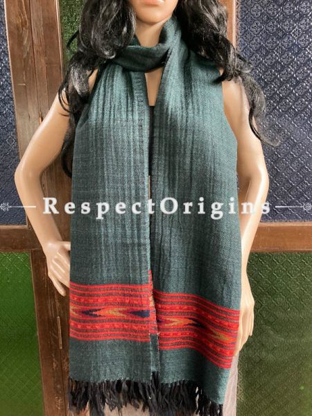 Gray Handwoven Woolen Kullu Stoles From Himachal with multiple Red borders; Size 80 x 28 inches; RespectOrigins.com