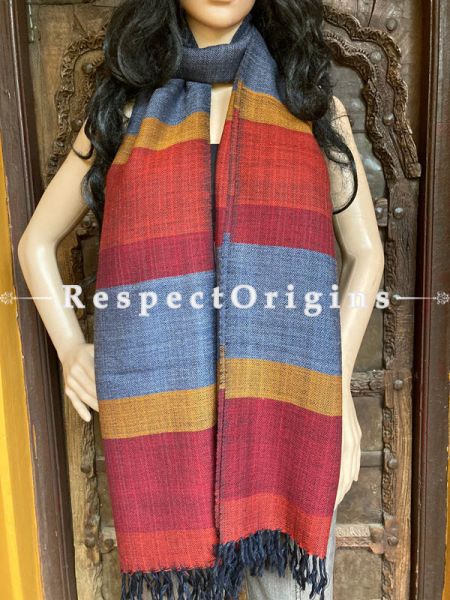Classic Gray Handwoven Woolen Kullu Stoles From Himachal with multiple Red borders; Size 80 x 28 inches; RespectOrigins.com