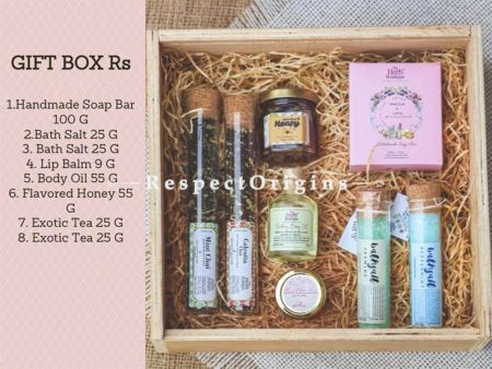 Gift Box; Handmade Soap,Pack of 2 Bath Salt,Lip Balm,Body Oil, Flavored Honey & Exotic Teas; RespectOrigins.com
