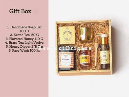 Exotic Gift Pack; Handmade Soap,Exotic Teas,Flavored Honey,Brass Tea Light Votive, Honey Dipper,& Face Wash; RespectOrigins.com