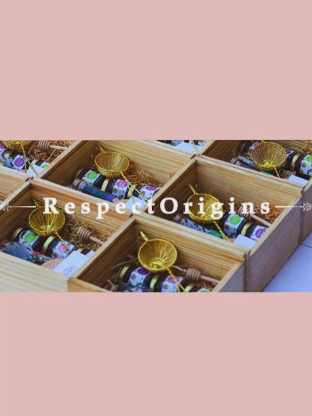 Gift Box; 3 Packs of Exotic Tea Tubes & Flavored Honey , Honey Dipper & Brass Strainer; RespectOrigins.com