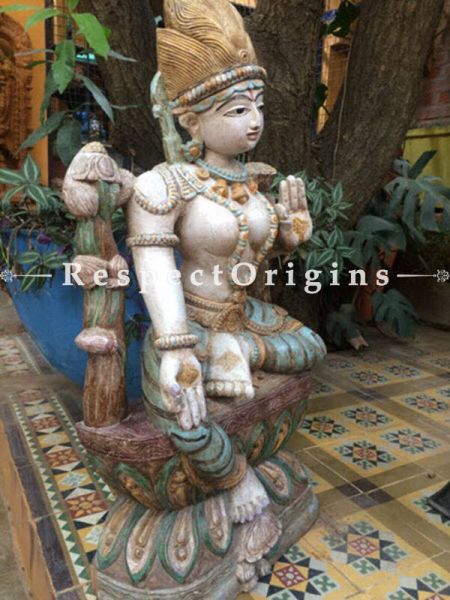 Buy Lakshmi Statue or Figurine; Beige, Tamil Nadu Wood Craft, 37x8x18 in At RespectOrigins.com