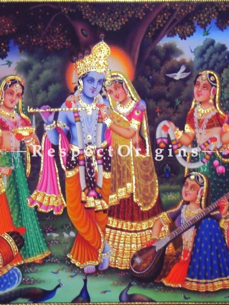 Pichwai Painting of Krishna with Gopies; Print on Canvas