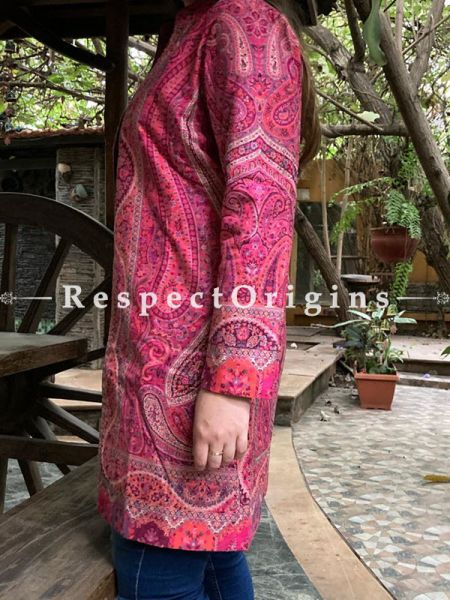 Pink Coloured Floral Design Formal Ladies Designer Detailing Jamavar Jacket in Cotton Silk Blend; Silken Lining; RespectOrigins.com