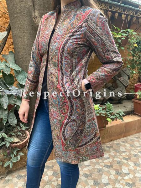 Stunning Floral Design Formal Ladies Designer Detailing Multi-Coloured Jamavar Jacket in Cotton Silk Blend; Silken Lining; RespectOrigins.com